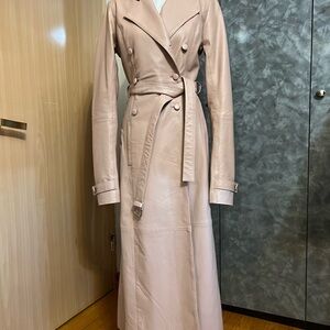 Women's Double-Breasted Leather Trench Coat - Pink